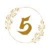 The number 5 with an ornamental circle around it in gold.